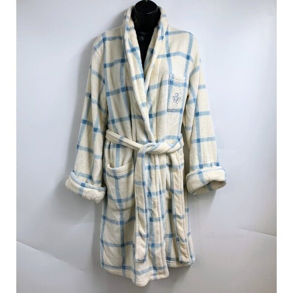Ralph‎ Lauren Men's Plush Plaid Mid Length Front Tie Bathrobe Size S - Picture 1 of 14